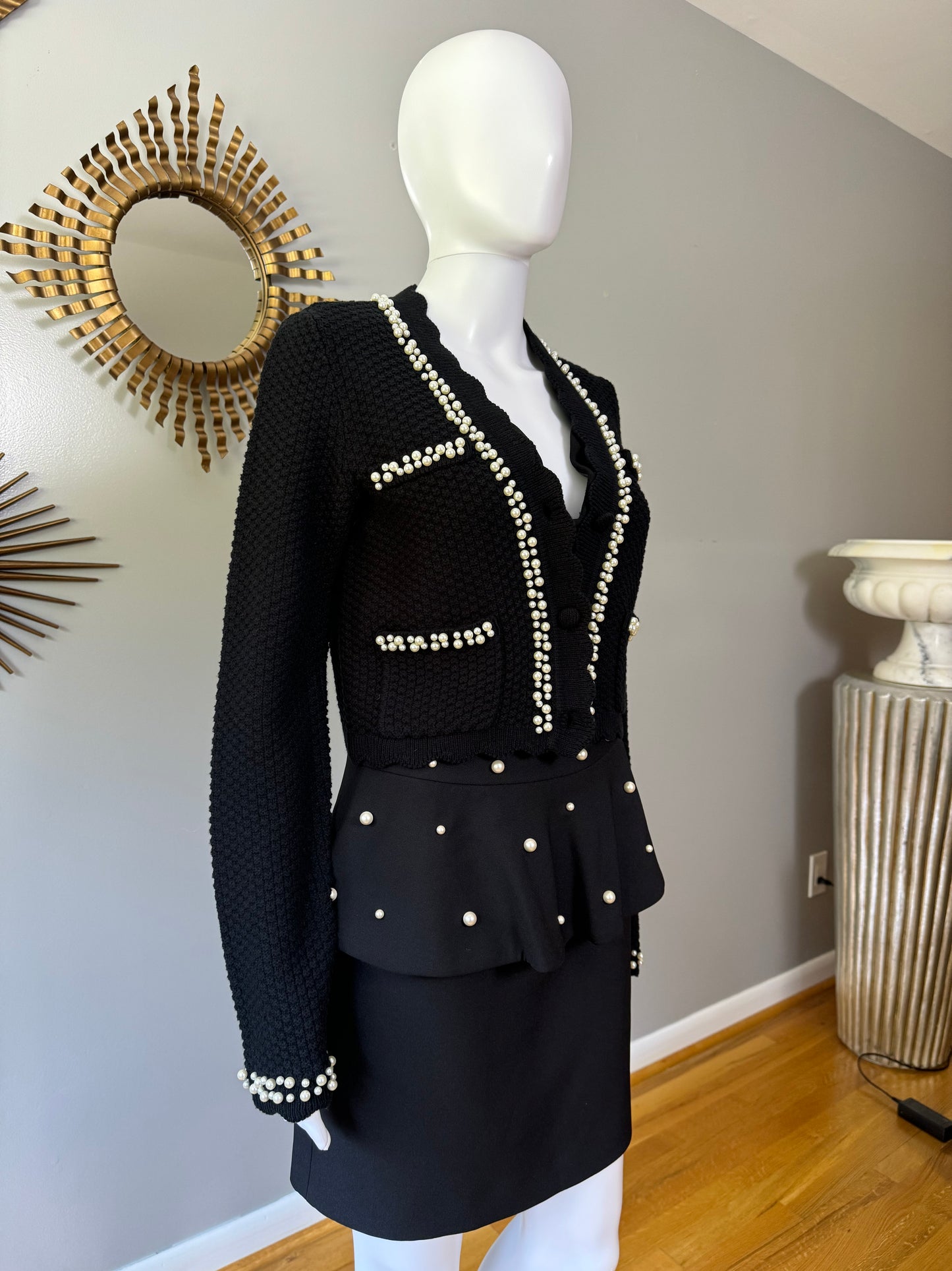 House of Harlow - Black Cardigan W/ Pearl Embellishment