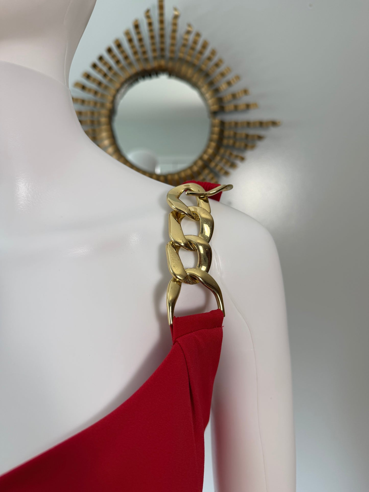 Calvin Klein - Red Fitted Dress w/ Gold Chain