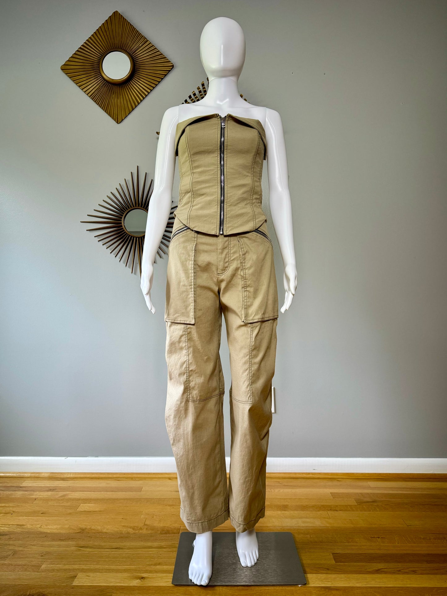 ZARA - Khaki Zippered Corset & Pants Set