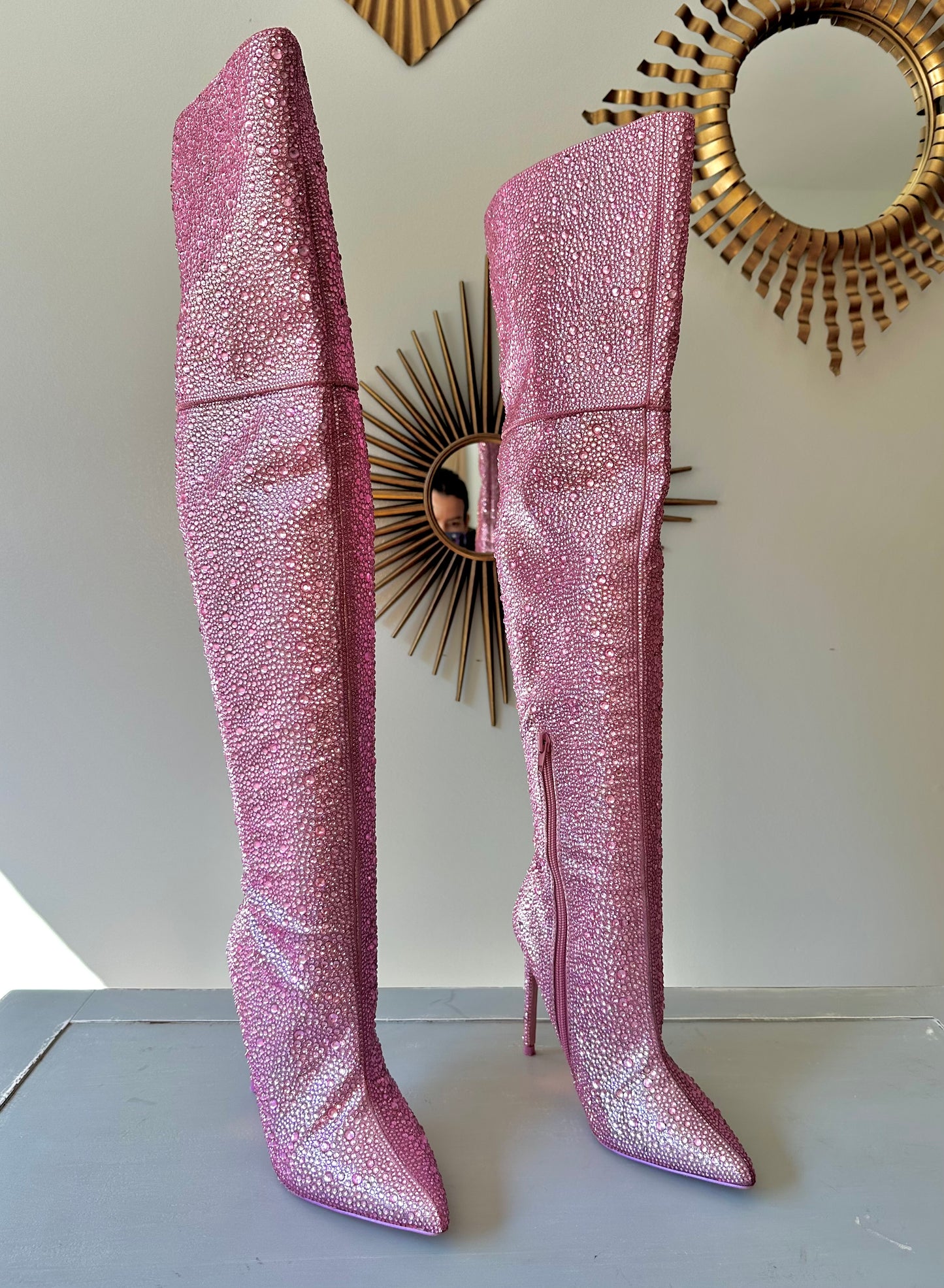 Steve Madden - Pink Vivianne Rhinestone Knee High Boots