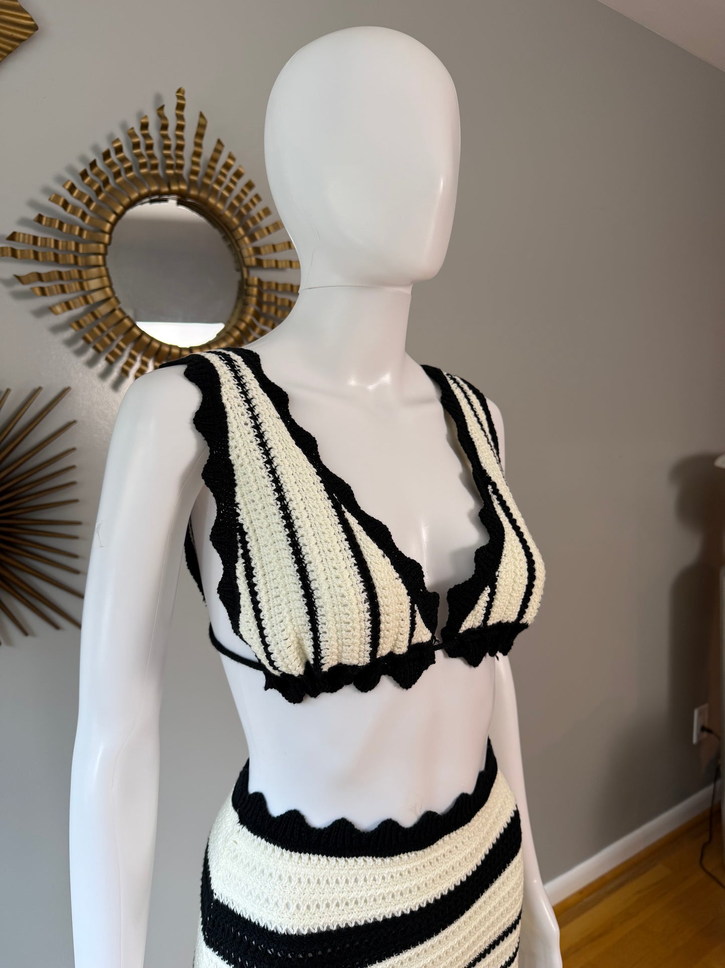 Meshki - Black & White Jadia Crochet Skirt Set