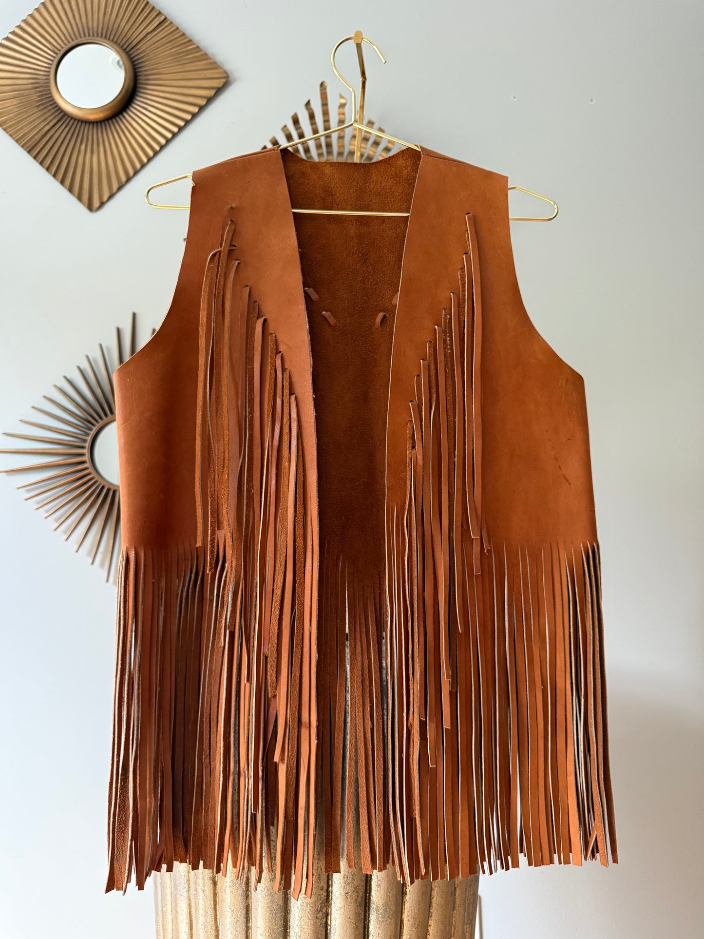 Vintage Brown 70’s Boho Leather Fringe Vest