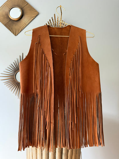 Vintage Brown 70’s Boho Leather Fringe Vest