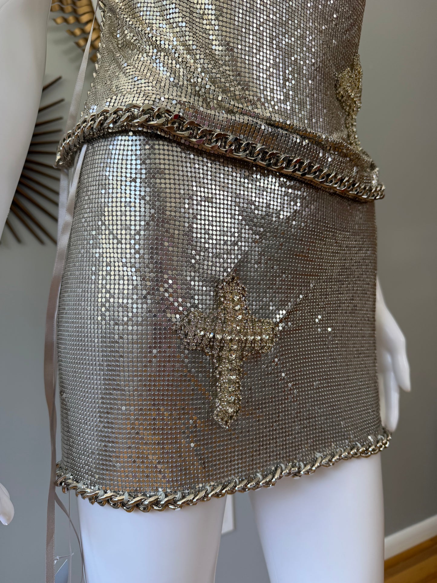 The Dolls House Silver Chainmail Set – Metallic Hooded Top & Mini Skirt Statement Outfit