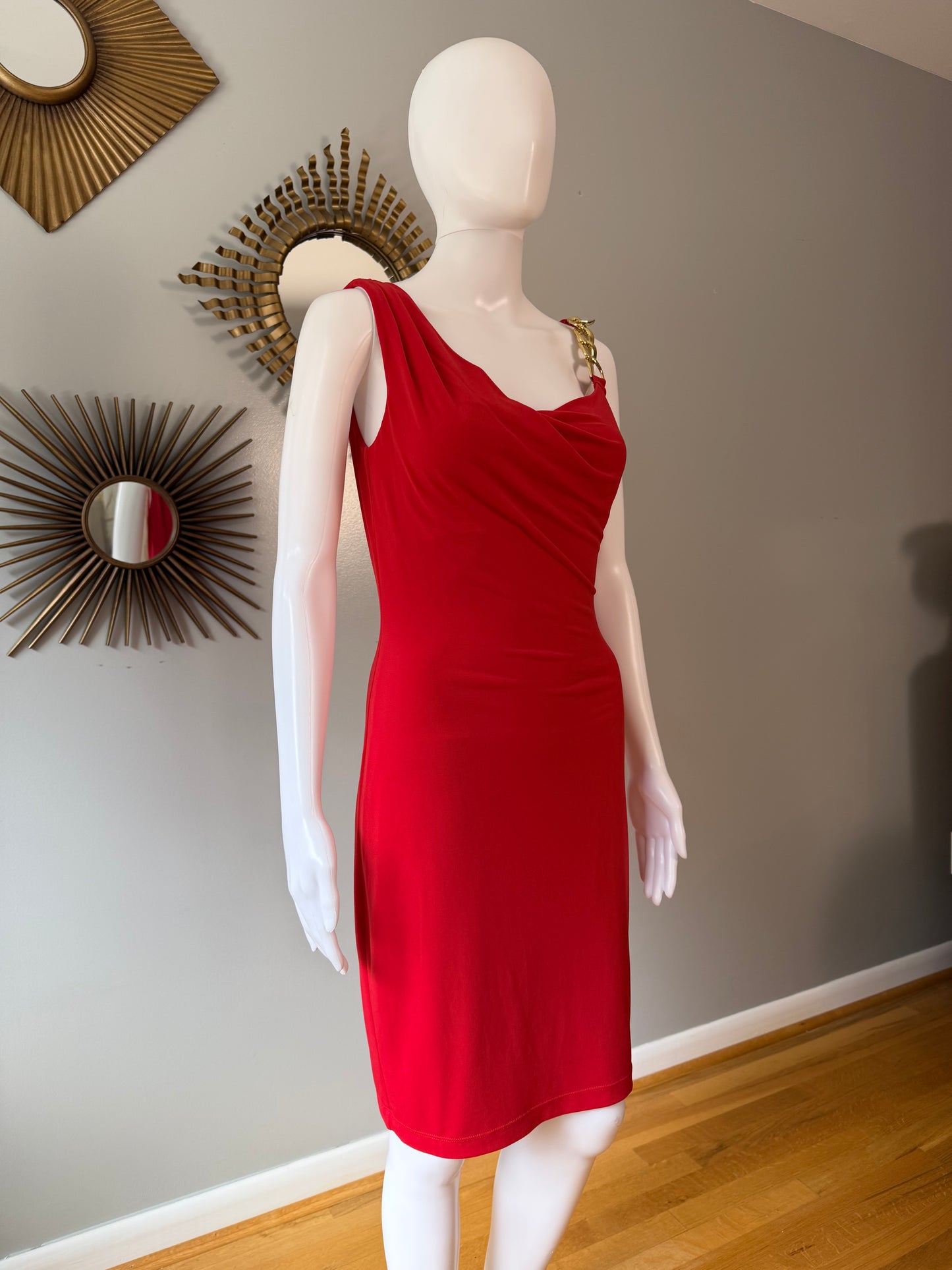 Calvin Klein - Red Fitted Dress w/ Gold Chain
