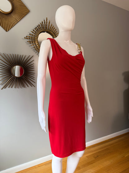 Calvin Klein - Red Fitted Dress w/ Gold Chain