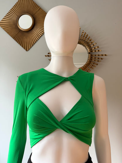 Zara - Green Asymmetric Twist Crop Top