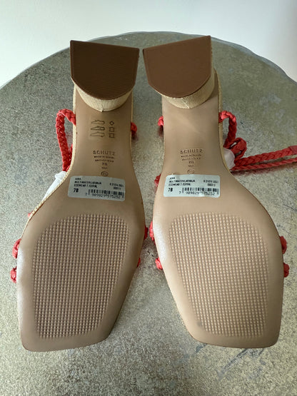 SCHUTZ - Red & Tan Floral Chunky Sandals
