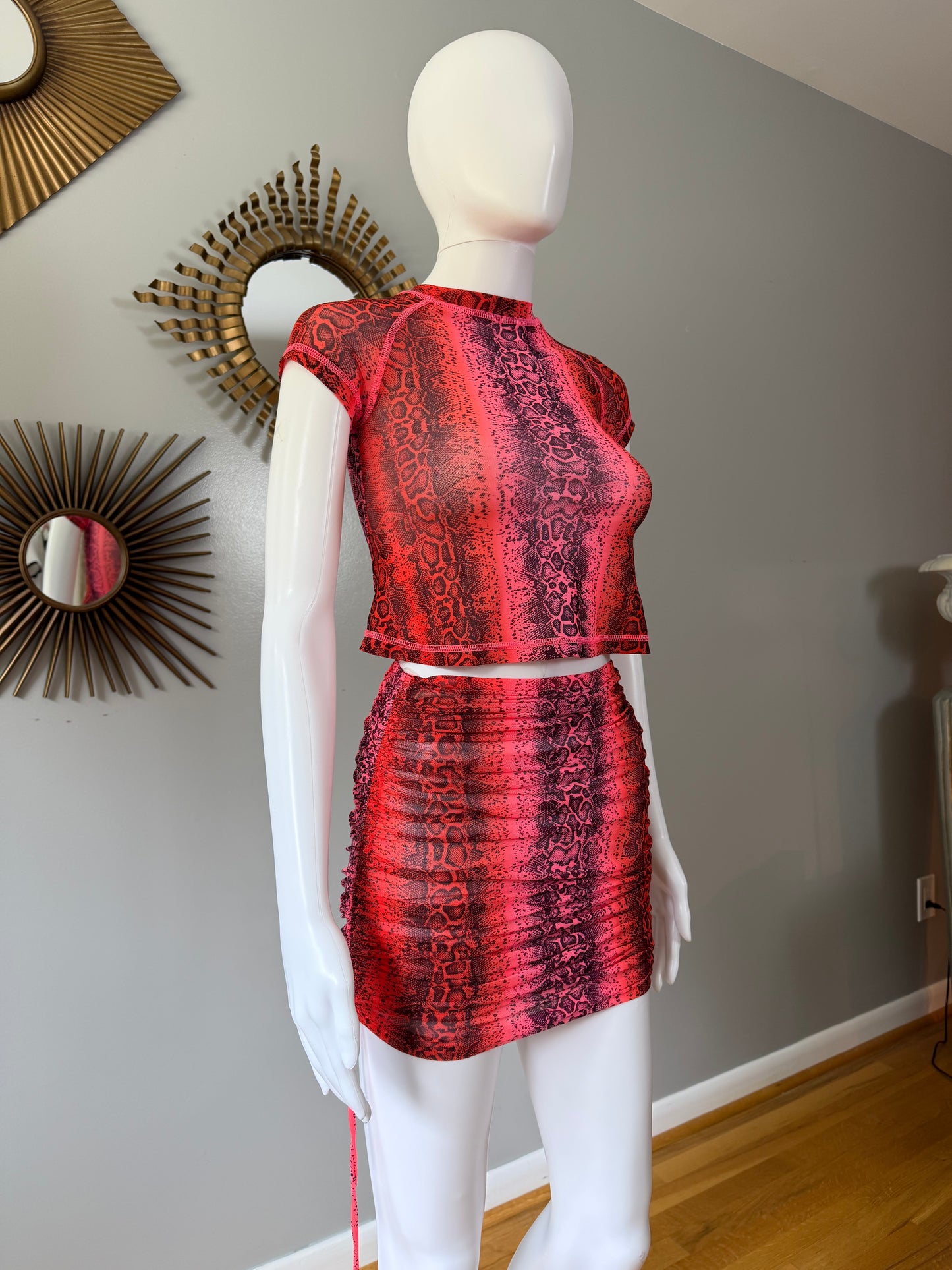 Oh Polly - Orange “Pretty Python” Top & Skirt Set