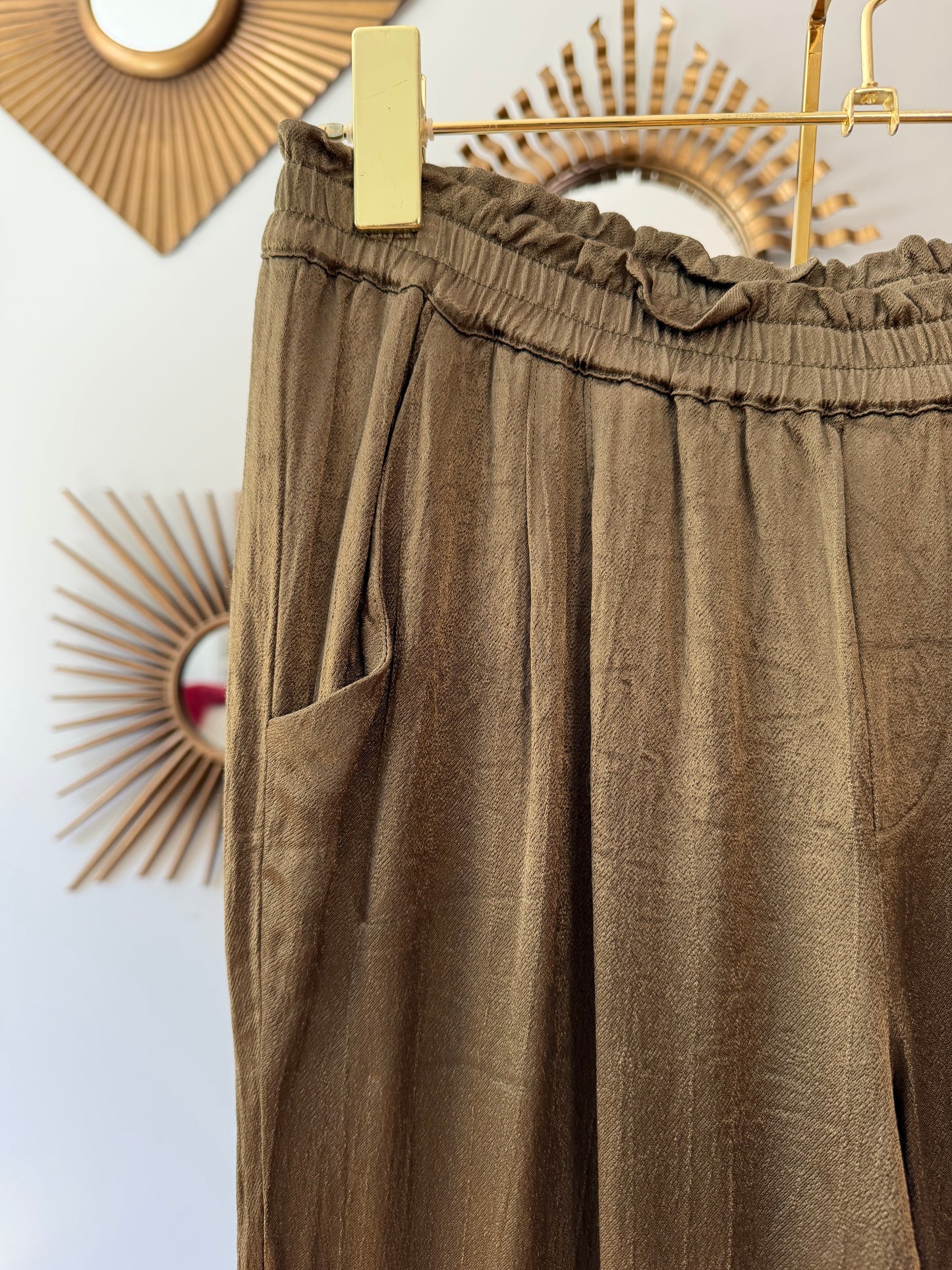 Splendid- Olive Green Satin Cuffed Pants