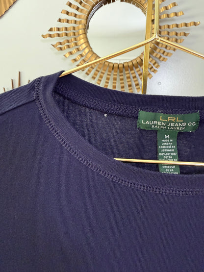 Ralph Lauren - Blue Top w/ Tan Zipper Detail & Elbow Patches