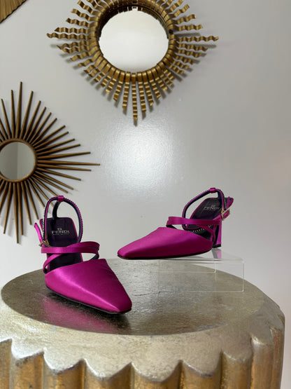 FENDI - Pink Silk Curved Heel Pumps