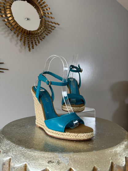 YSL - Blue Espadrille Wedge Sandals