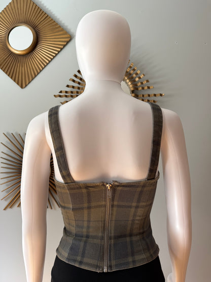 WeWoreWhat - Green Plaid Bustier Top