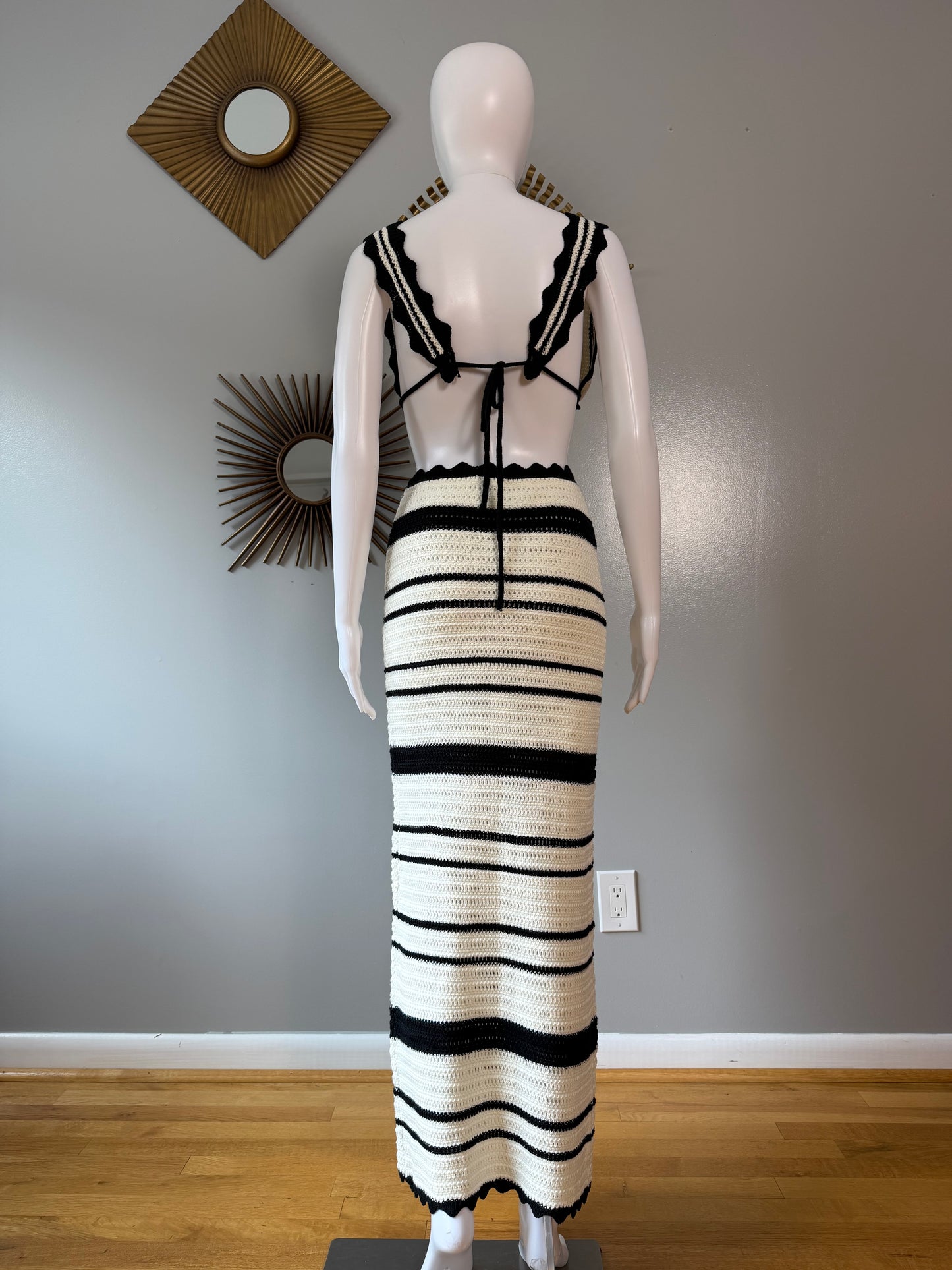 Meshki - Black & White Jadia Crochet Skirt Set