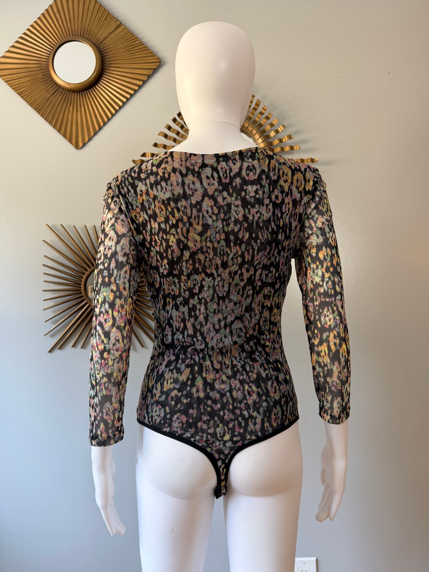 Bebe - Black Floral Mesh Bodysuit