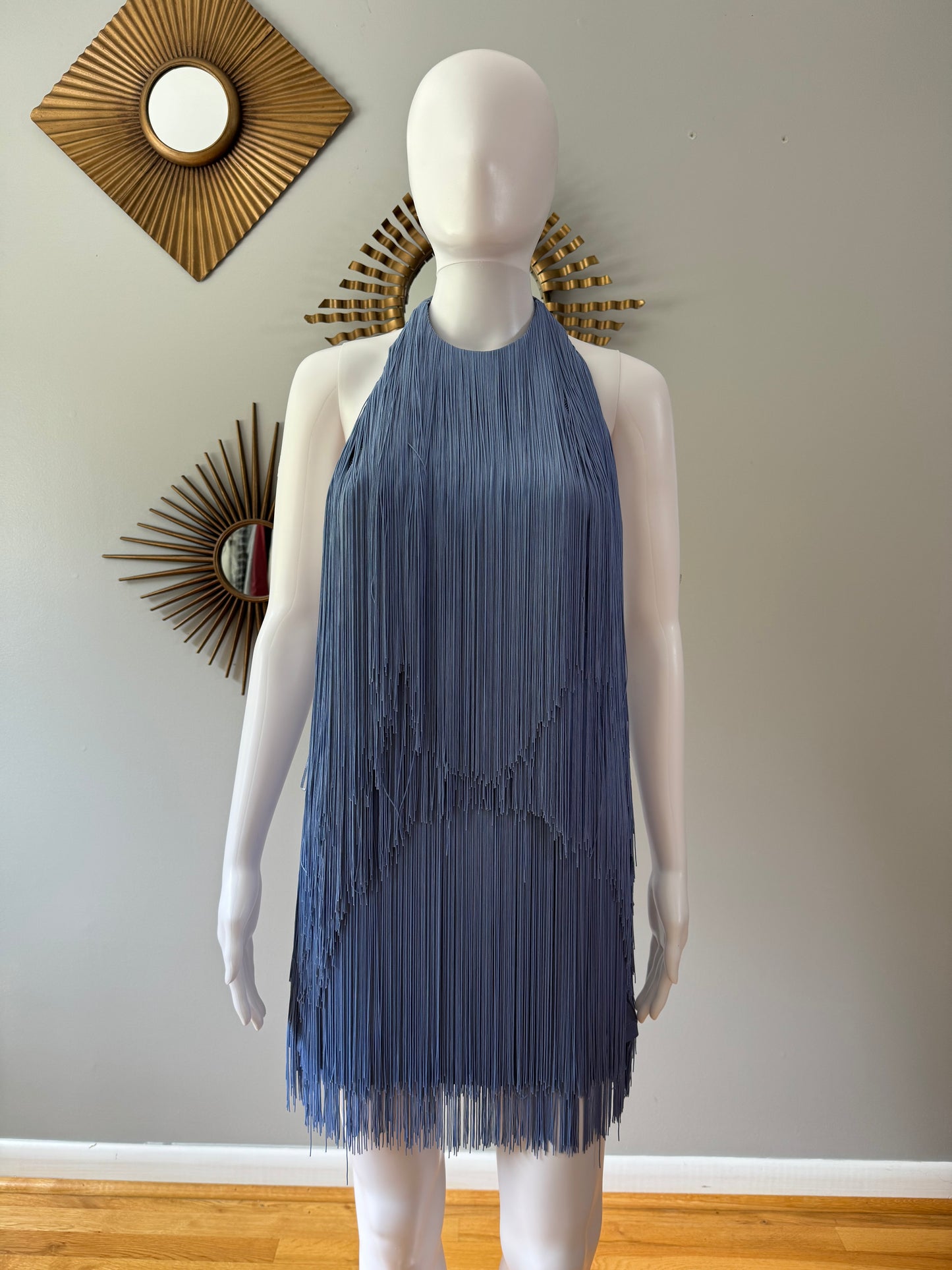 ZARA - Blue Fringed Halter Mini Dress w/ Low Back