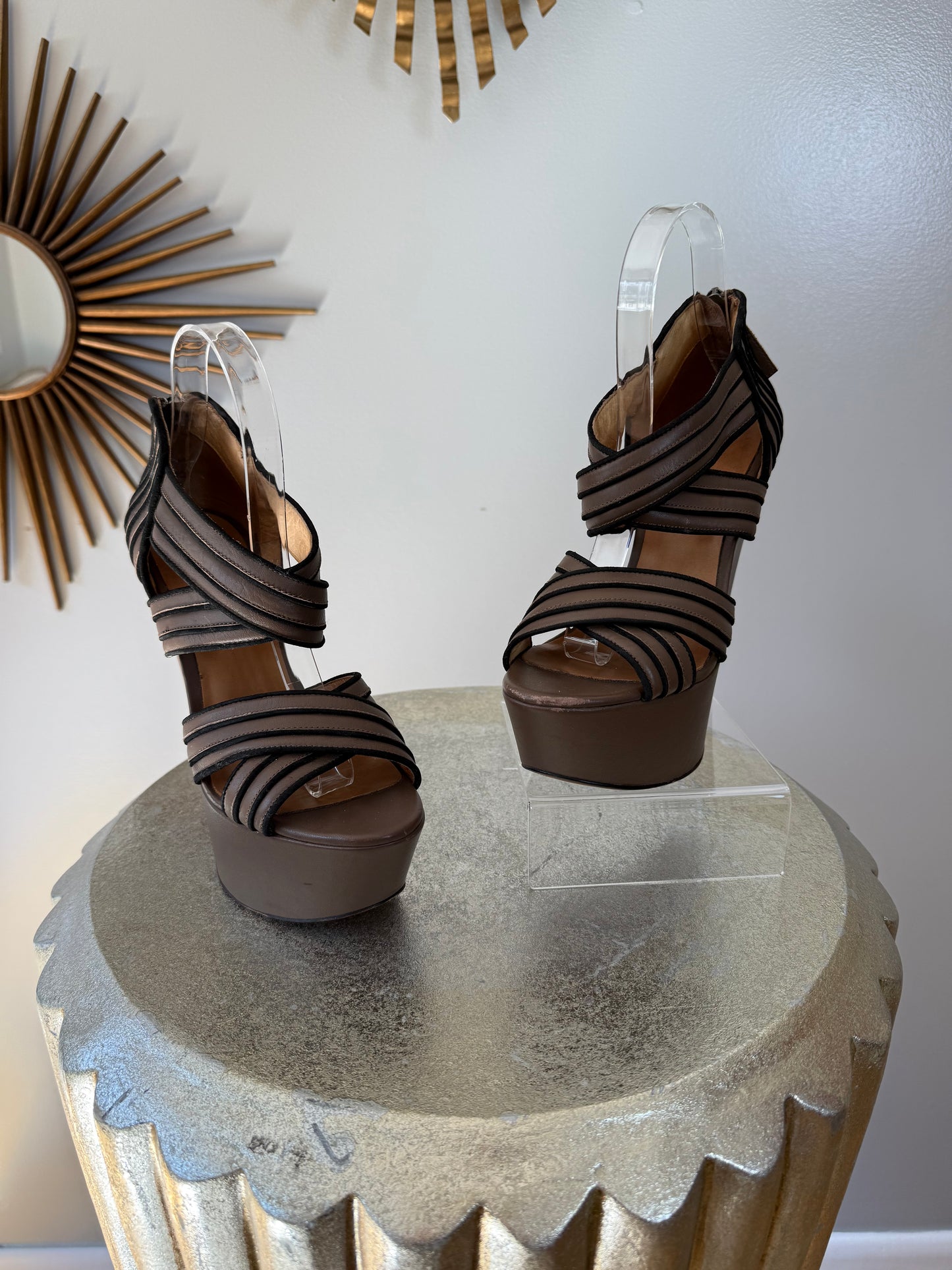 L.A.M.B - Brown & Black Bernadette Wedge Sandals