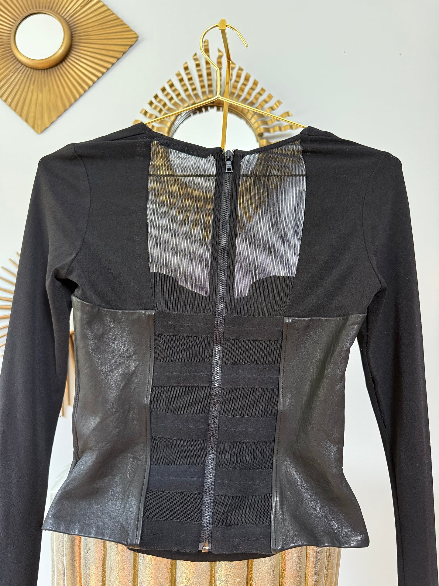 Alice + Olivia - Black Lali Leather Trim Top
