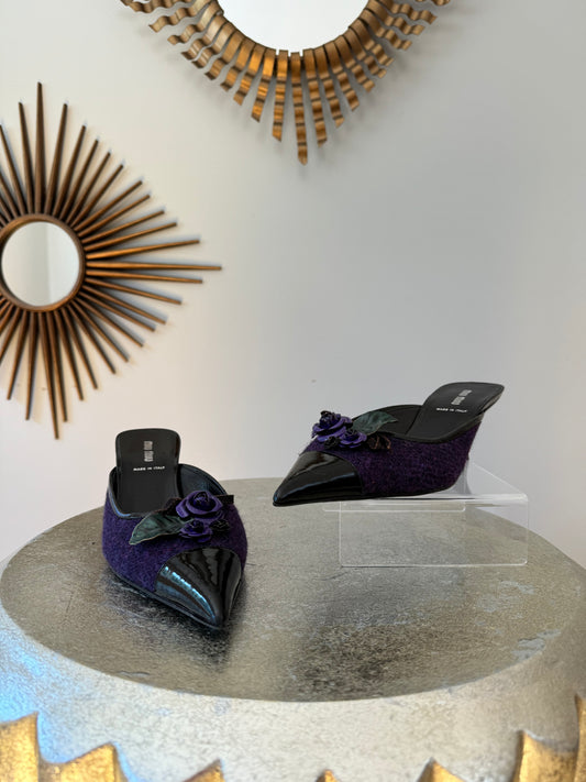 MIU MIU - Purple Rose Tweed Pointed Mules