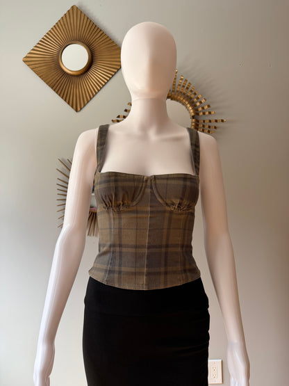WeWoreWhat - Green Plaid Bustier Top
