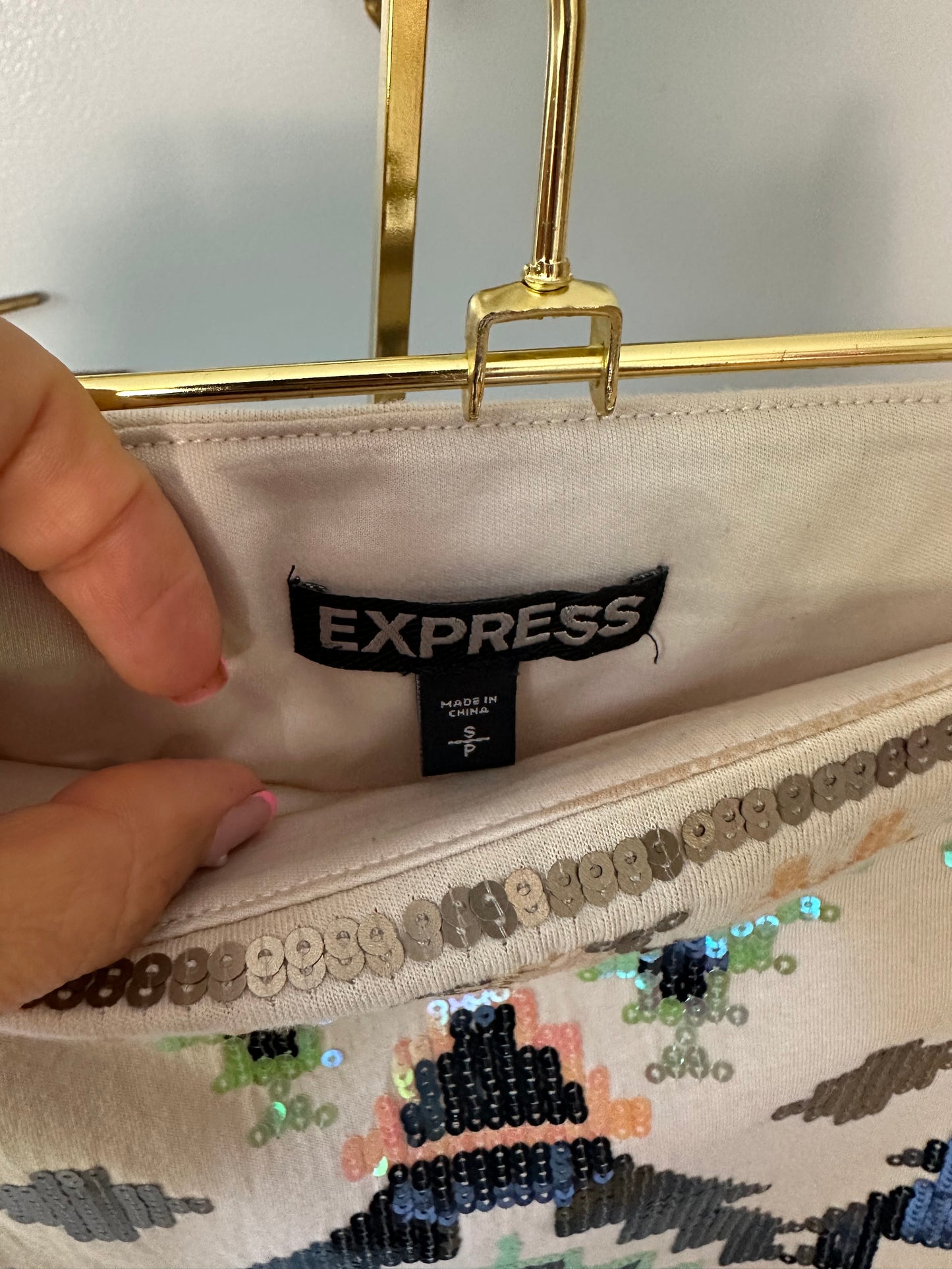 Express - Iridescent Sequined Design Mini Skirt