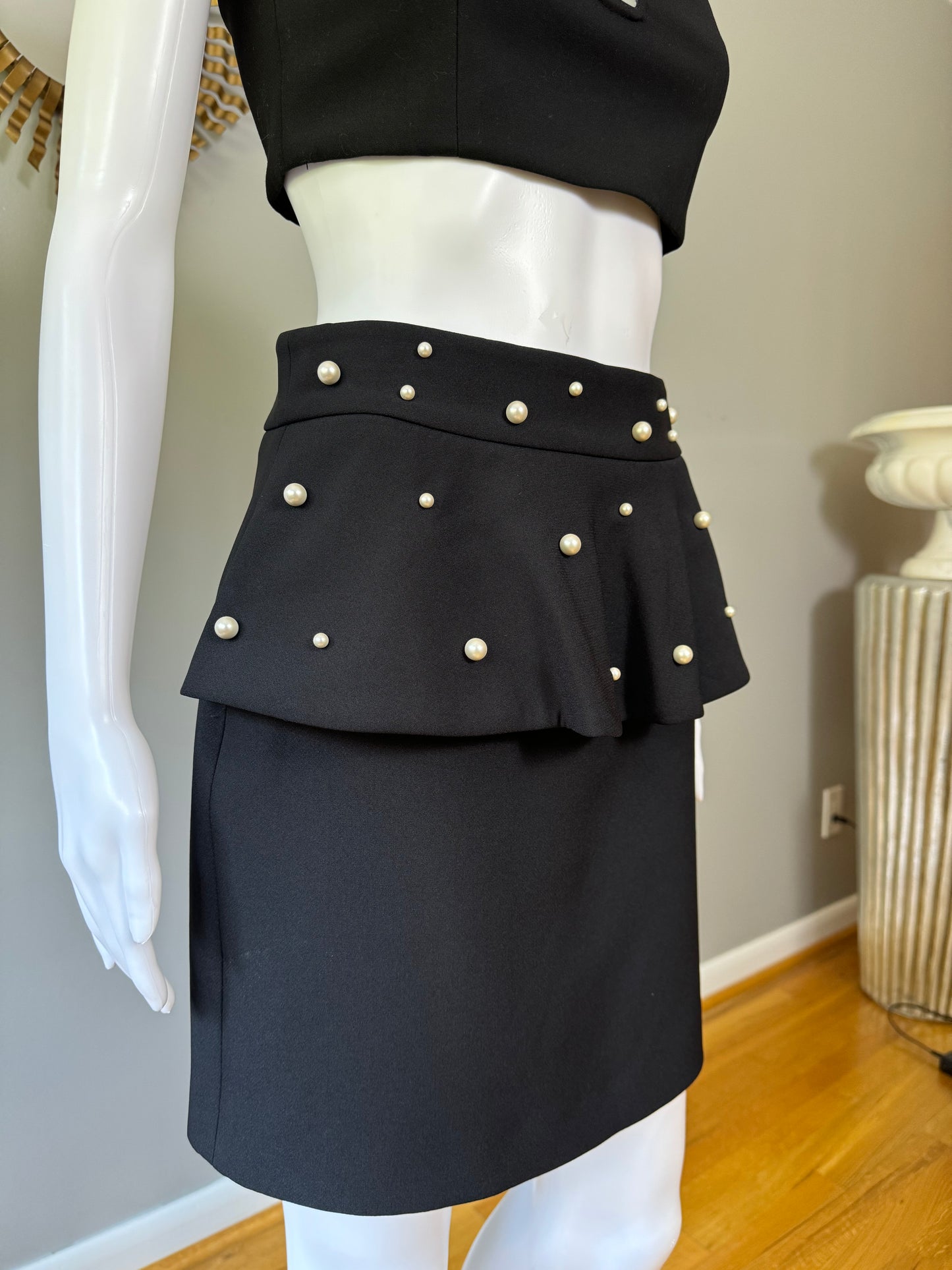 ZARA - Black Peplum Mini Skirt W/ Pearl Embellishments