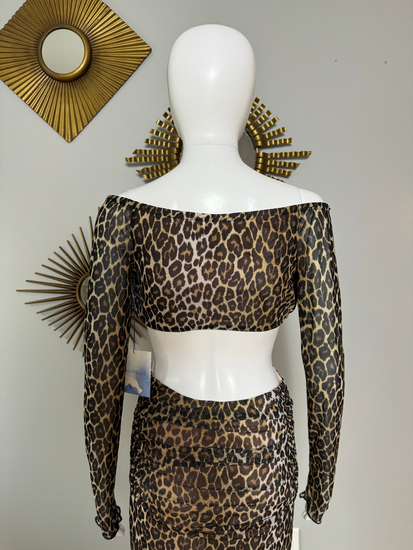 MAJORELLE - Off Shoulder Leopard Print Midi Dress