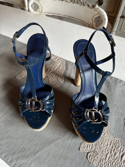 Christian Dior - Blue Patent Leather Strappy Sandals