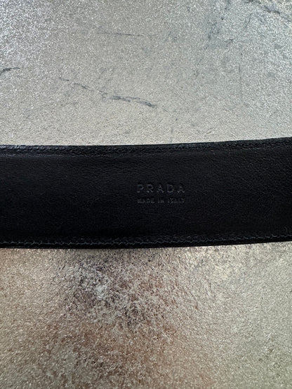 PRADA - Black Patent Leather Belt w/ Silver Square Buckle