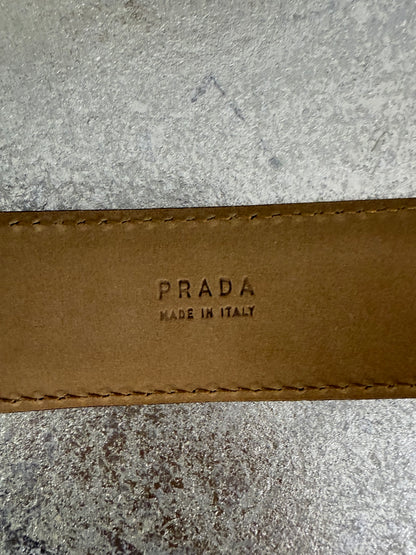 Prada - Vintage Tan Leather Belt w/ Wooden Buckle