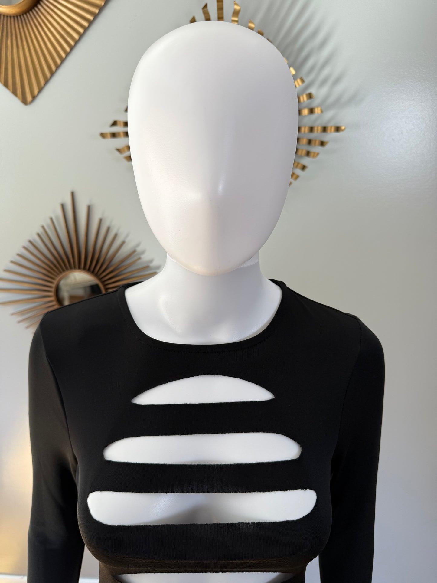 H:OURS - Black Tamika Cut-out Long Sleeve Bodysuit