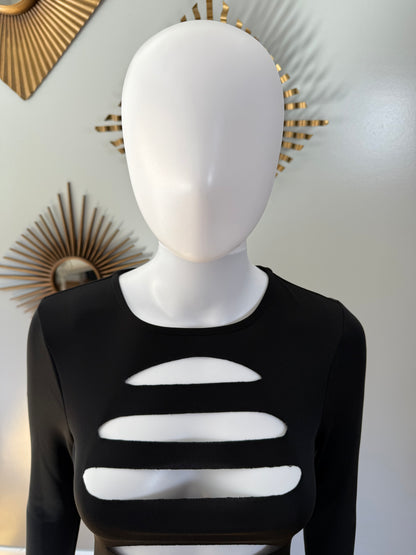 H:OURS - Black Tamika Cut-out Long Sleeve Bodysuit