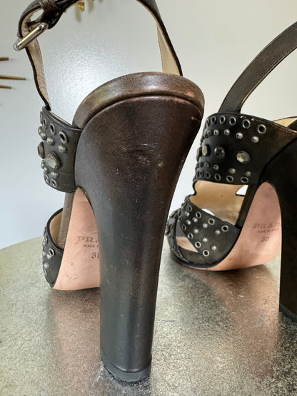 PRADA - Brown Calzature Donna Leather Heels