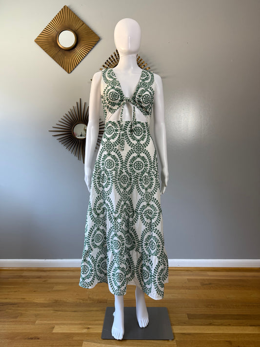 ZARA - Green Embroidered Midi Dress