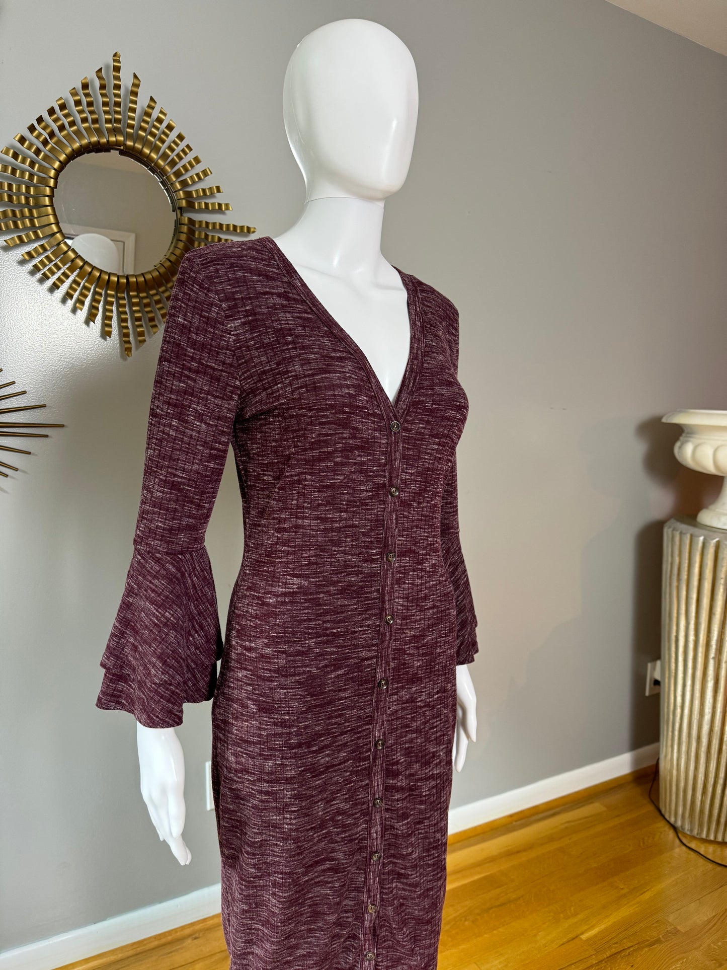 Lulu’s - Burgundy Ribbed Button Up Midi Dress