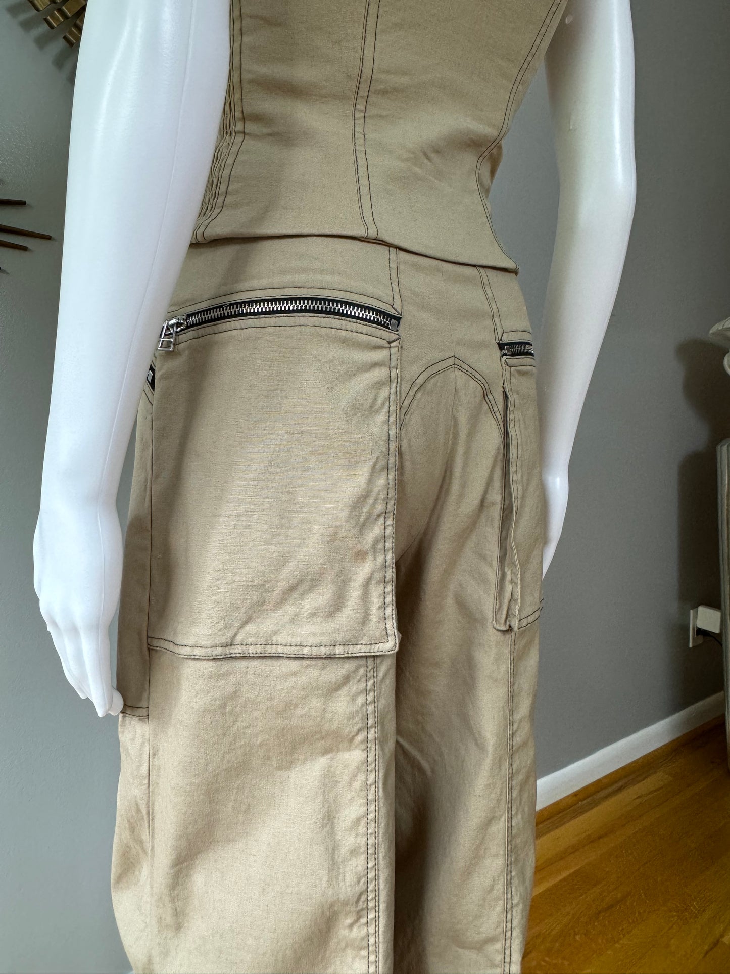 ZARA - Khaki Zippered Corset & Pants Set