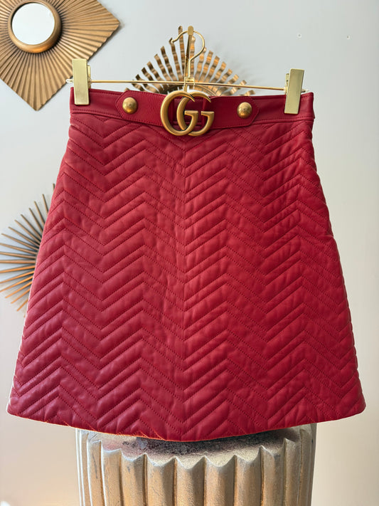 Gucci - Red Leather A-line Skirt