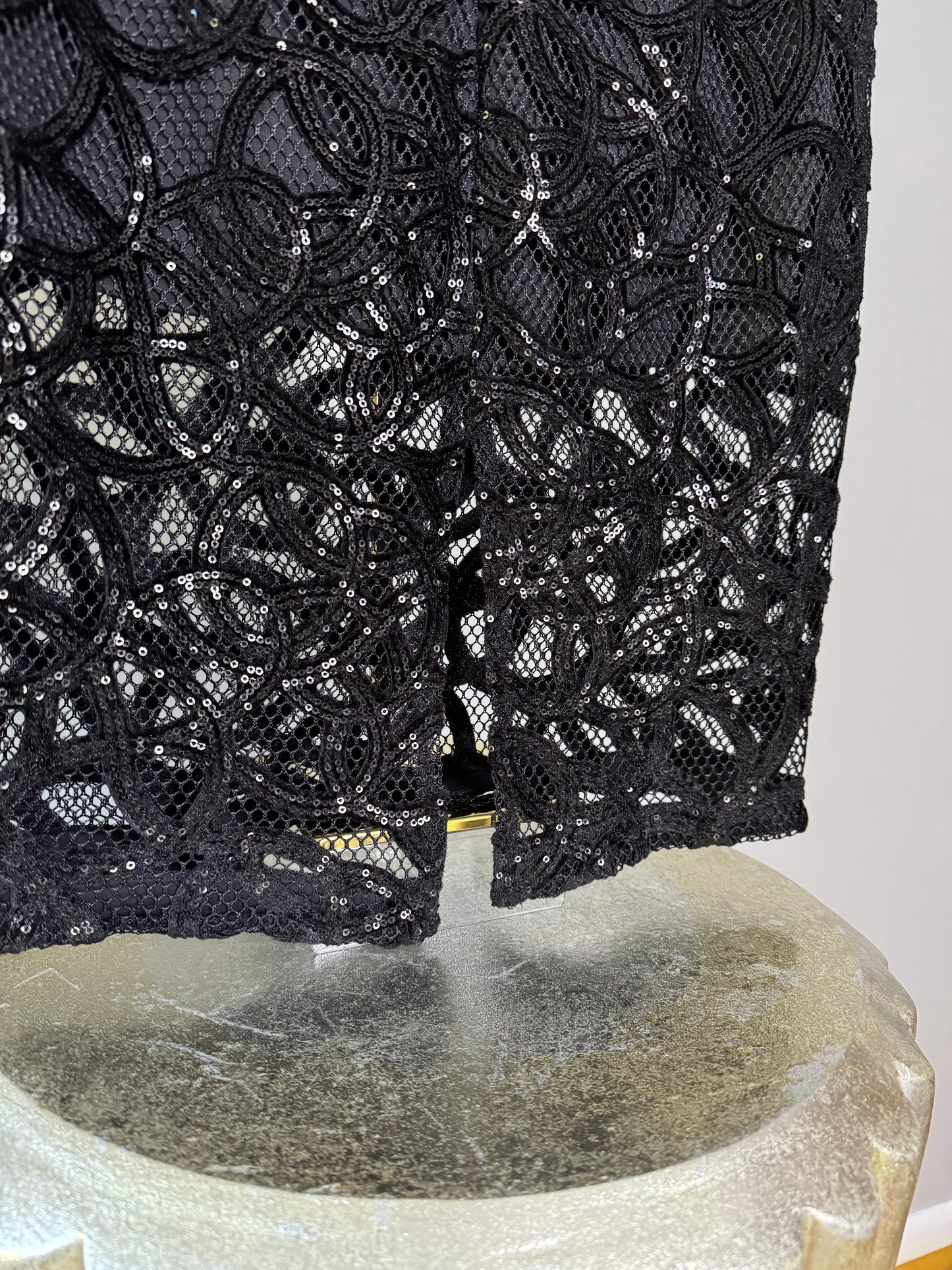 Express - Black Sequin Swirl Midi Skirt