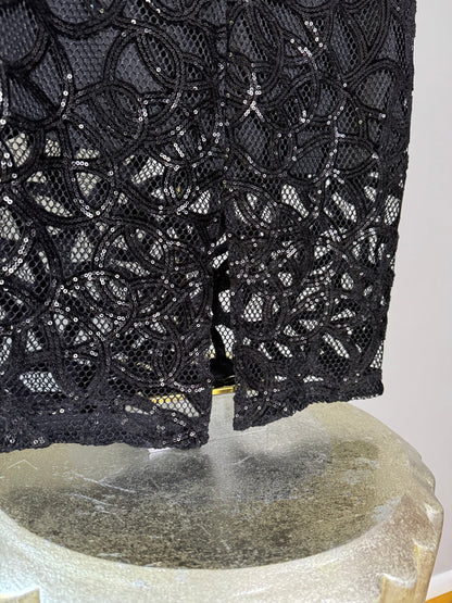 Express - Black Sequin Swirl Midi Skirt