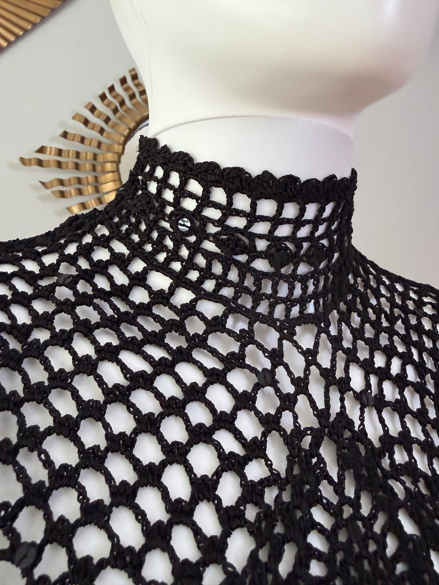 The Limited - Black Vintage Crochet Mock Neck Top