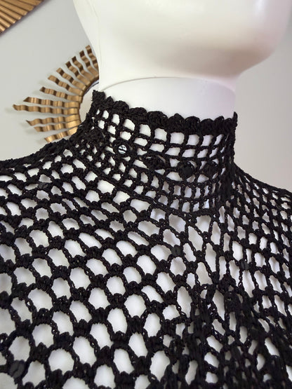 The Limited - Black Vintage Crochet Mock Neck Top