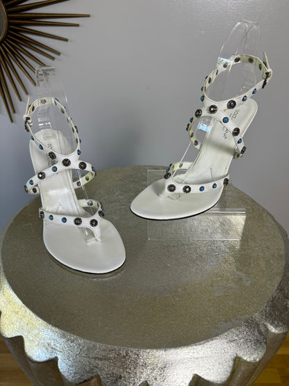 Dolce & Gabbana - White Leather Wedge Sandal With Silver Embellishment