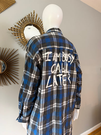 ZARA - Blue Plaid Flannel Tunic Top