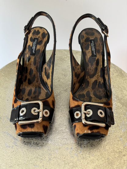 Dolce & Gabbana -  Brown Leopard Slingback Pumps