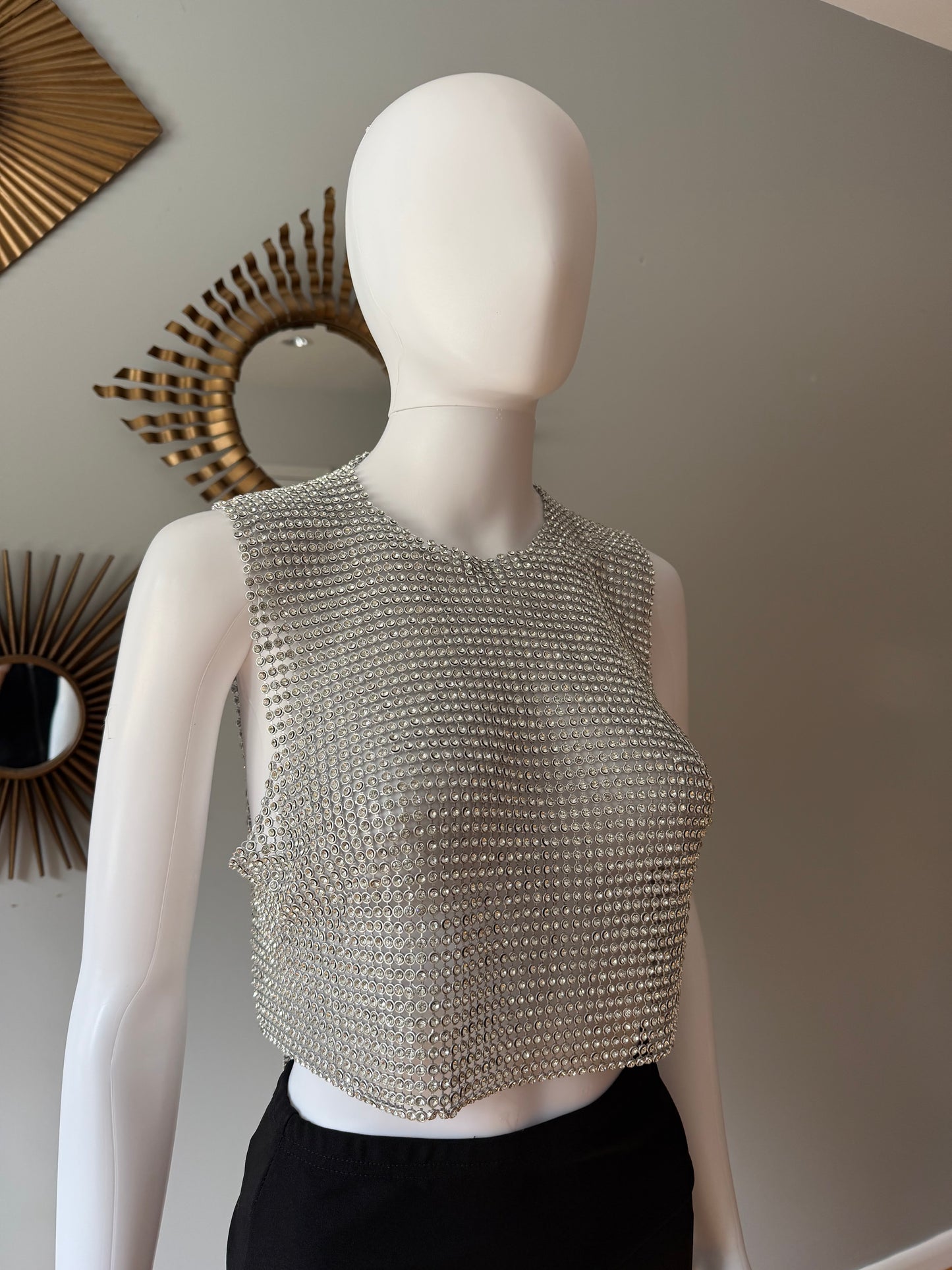 House of Harlow 1960 - Silver Rhinestone Embellished Crop Top