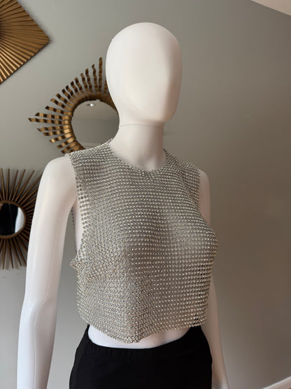 House of Harlow 1960 - Silver Rhinestone Embellished Crop Top