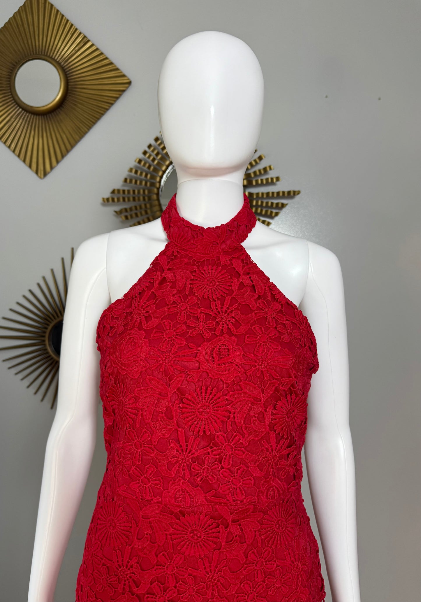 Lulu’s - Red Floral Lace Midi Dress