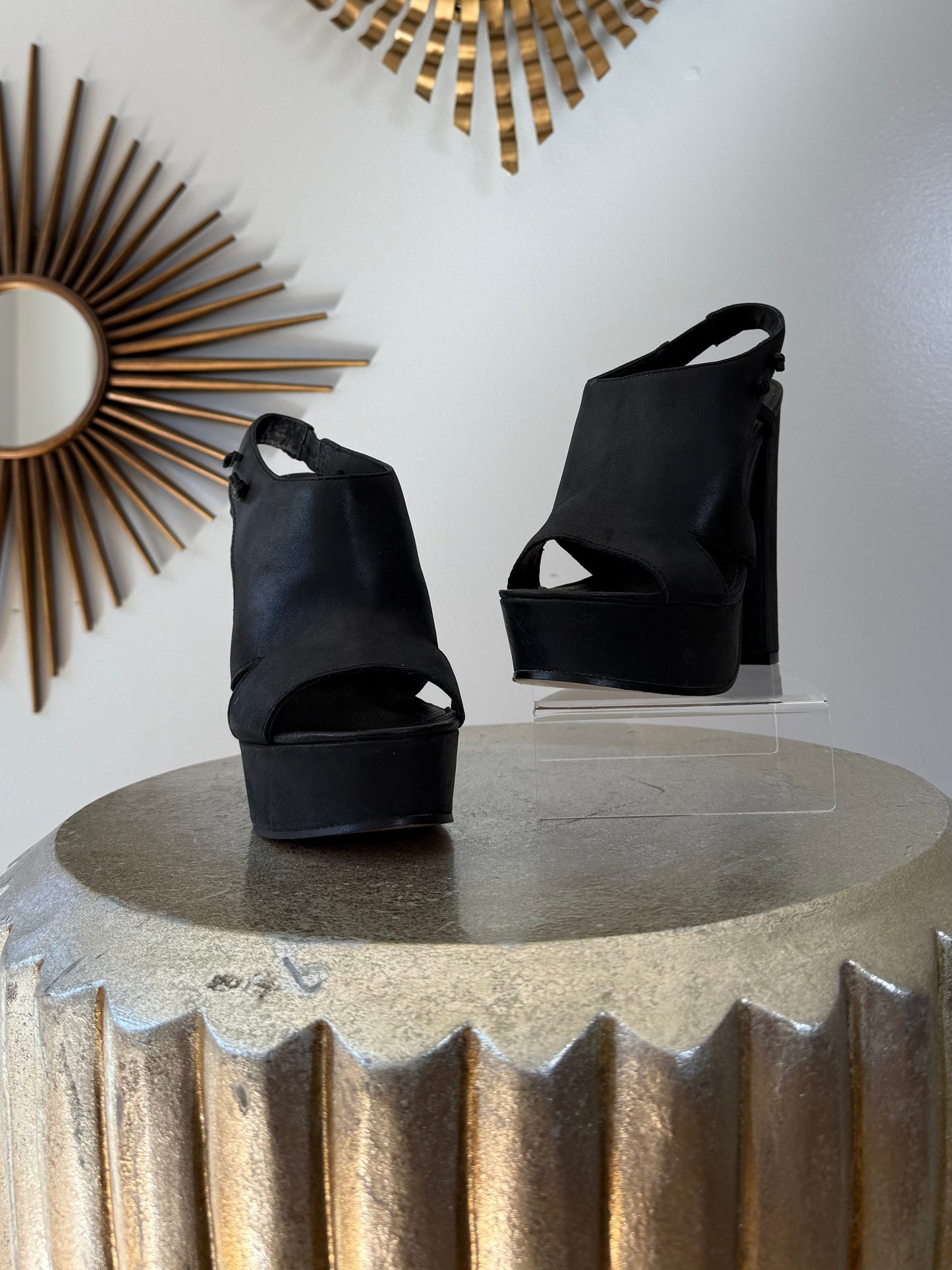 Diesel - Black Leather Platform Sandals