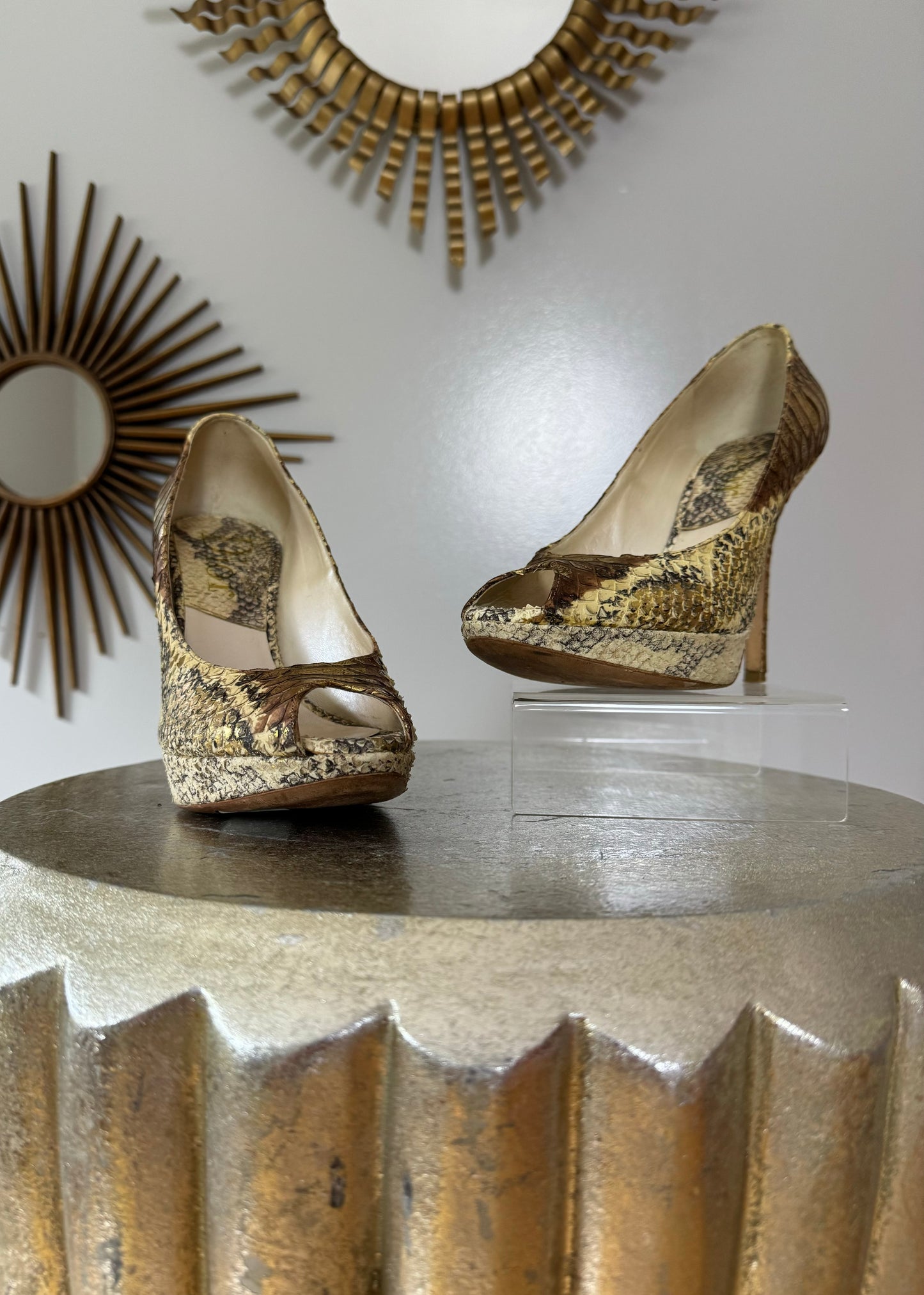 Dior - Gold Snakeskin Embossed Pumps